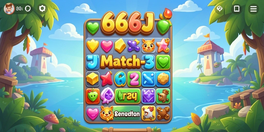 Tampilan gameplay 666J dengan elemen Match-3 yang menarik.