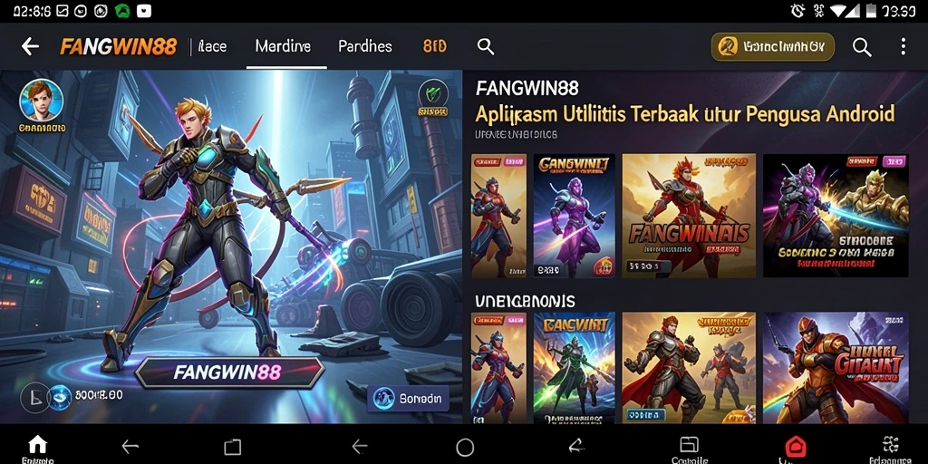 Tampilan antarmuka utama FANGWIN88 dengan fitur utilitas yang menarik.