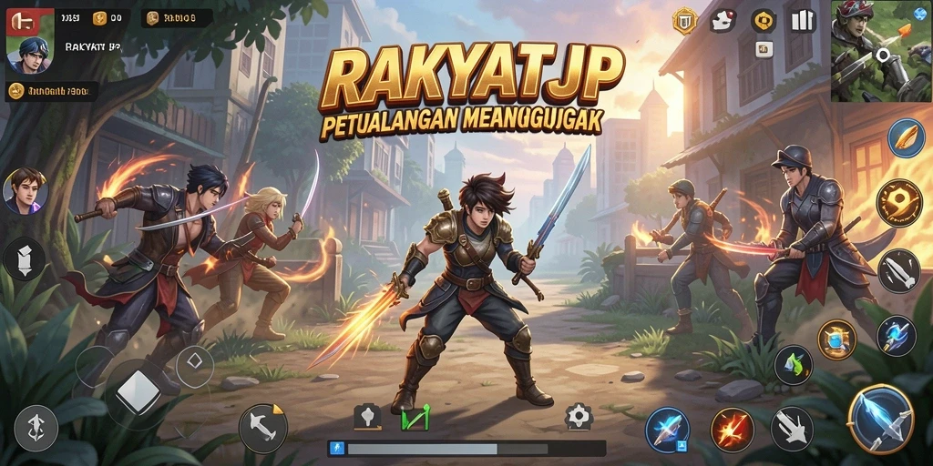 Tampilan gameplay RAKYATJP dengan pertarungan seru dan karakter yang beragam.