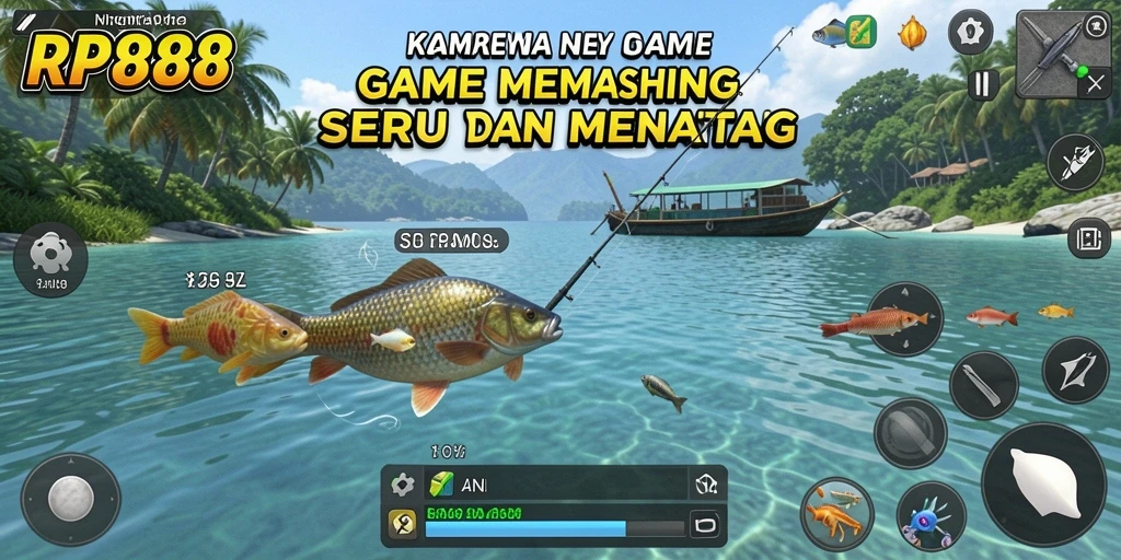 Tampilan gameplay RP888 yang menarik saat memancing dengan alat pancing.