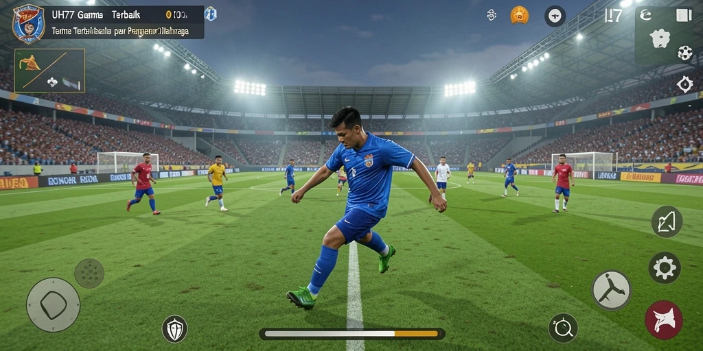 Tampilan gameplay nyata dari UH77 yang penuh aksi sepak bola.