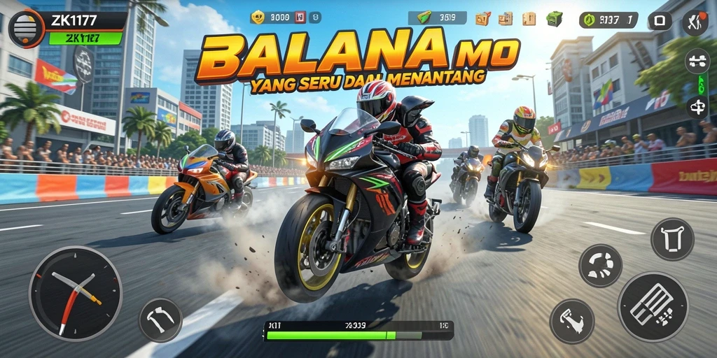 Screenshot ZK1177 menampilkan balapan motor yang seru dan mendebarkan.